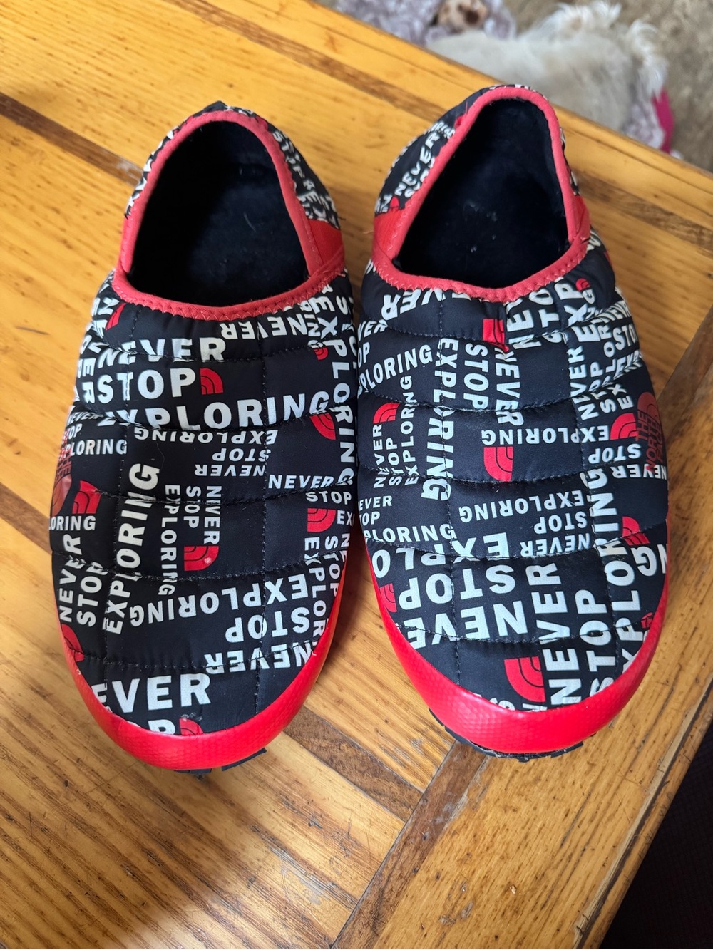 The North Face Black & Red Quilted Slip-On Loafers